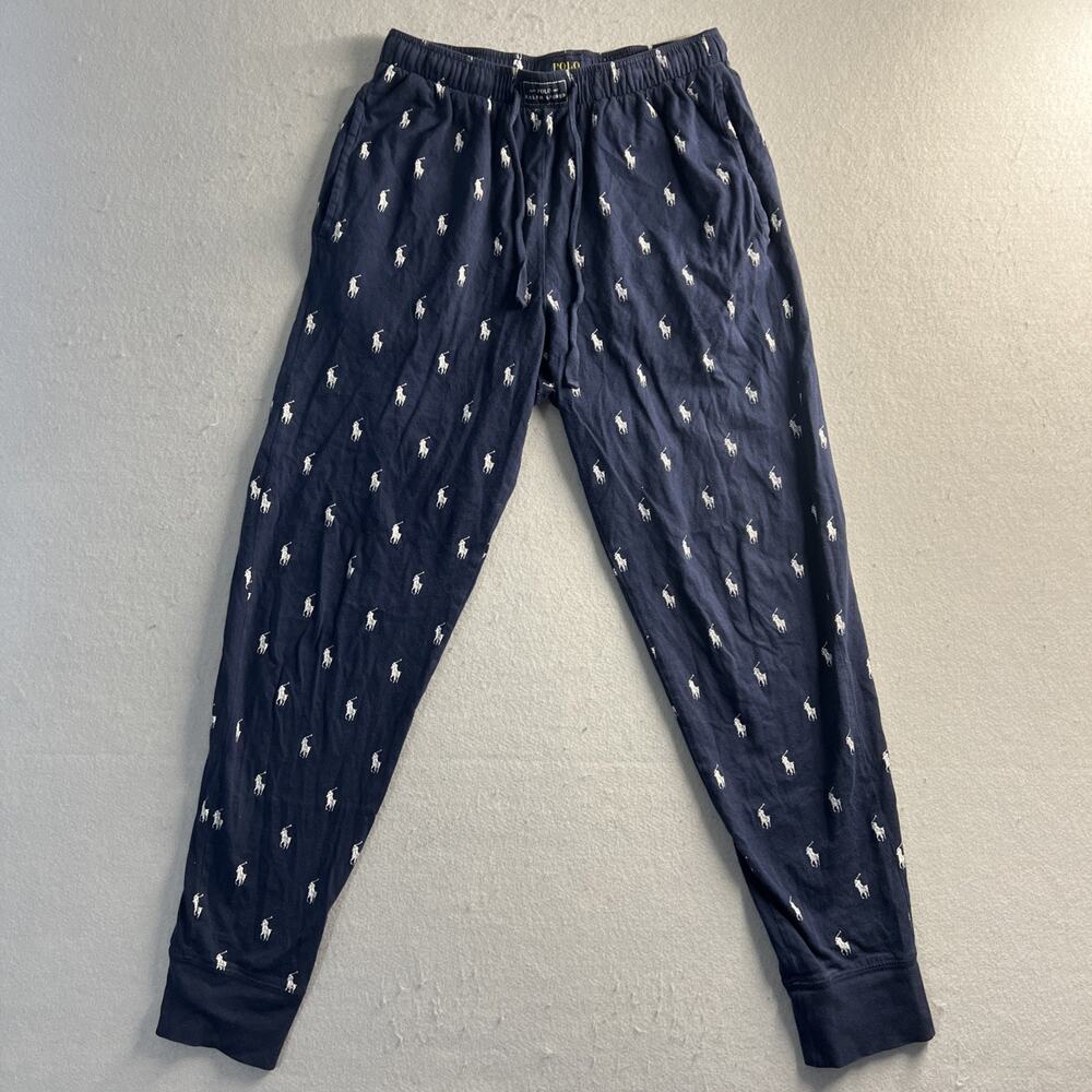 Polo Ralph Lauren Mens Small AOP Pony Blue‎ Jersey Jogger Pants Pajama Preppy